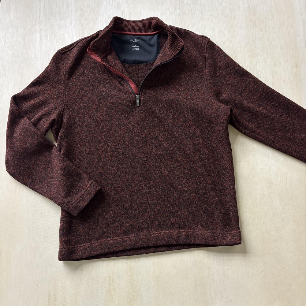 Van Heusen Sweater Mens Large Red 1/4 Zip Mock Neck Knit Pullover Classic Fit